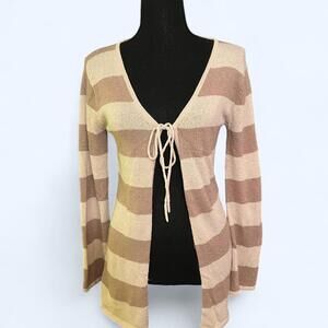 Vintage Y2K striped cardigan with tie front detail Size Medium